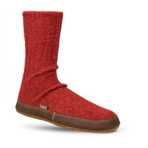 Acorn Ragg Wool Slipper Socks Red Women’s Size 6.5-7.5  Cushion Suede Sole
